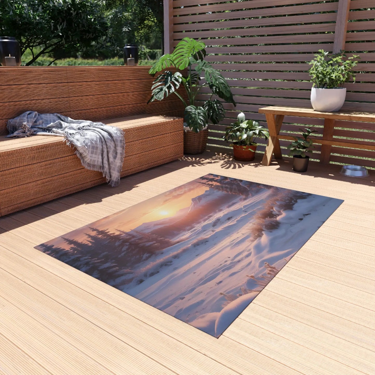 Snowy Valley Outdoor Rug Cozy Patio Decor for Camping Picnics Garden Parties Home Essentials Seasonal Home Accents