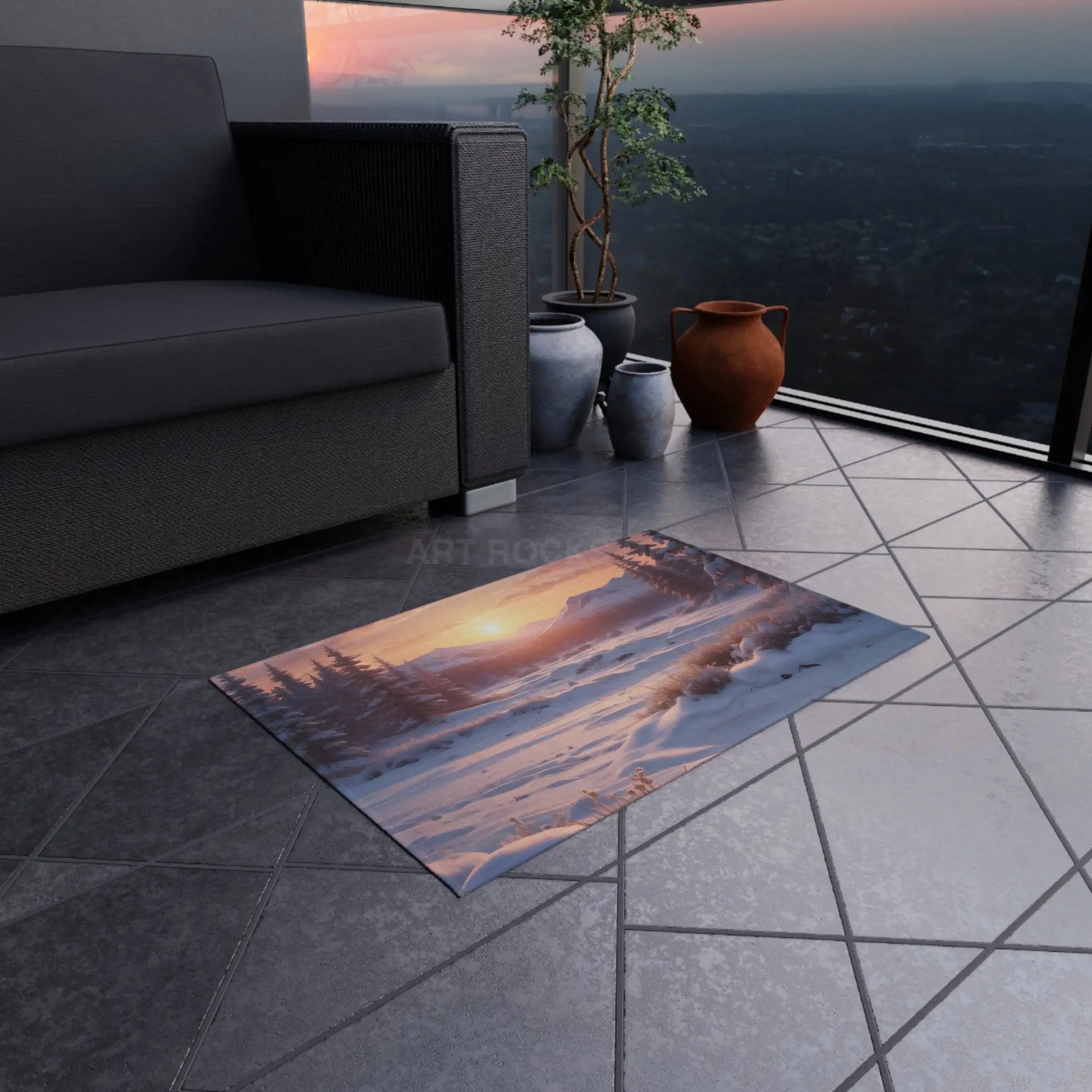 Snowy Valley Outdoor Rug Cozy Patio Decor for Camping Picnics Garden Parties Home Essentials Seasonal Home Accents