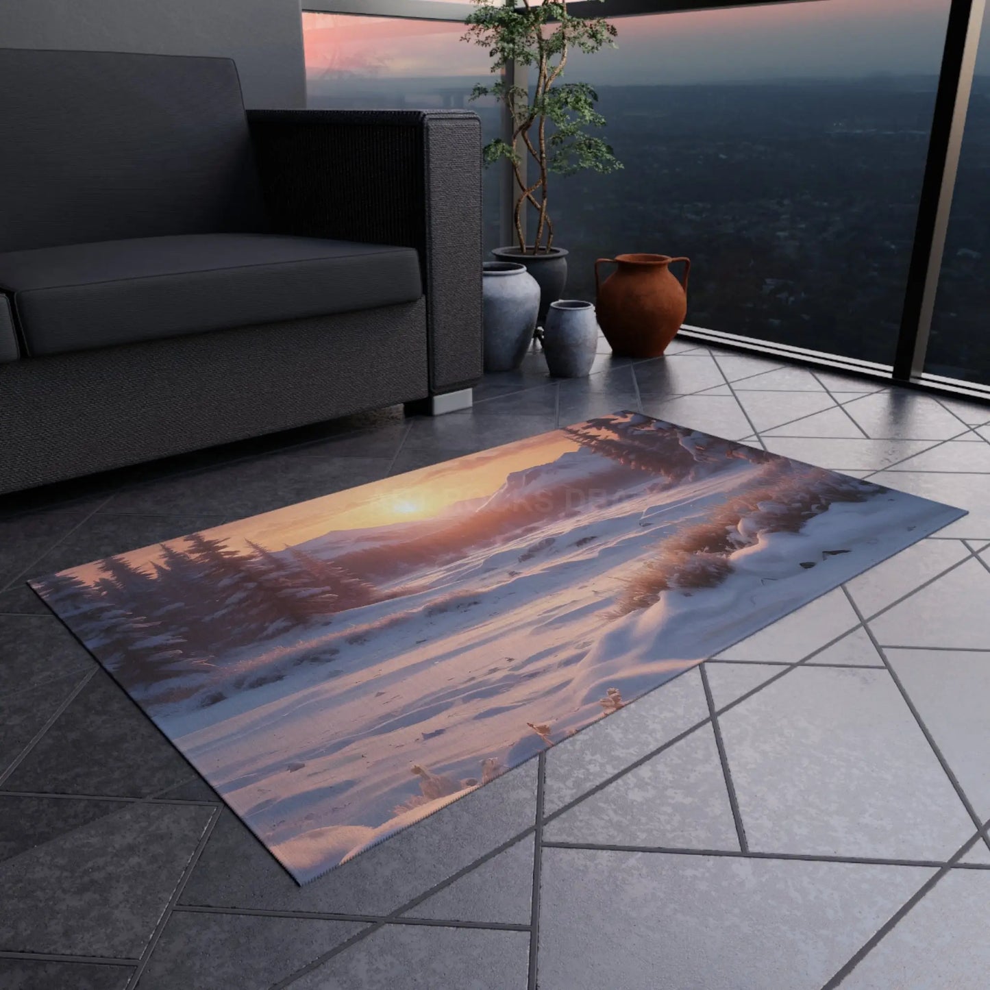 Snowy Valley Outdoor Rug Cozy Patio Decor for Camping Picnics Garden Parties Home Essentials Seasonal Home Accents