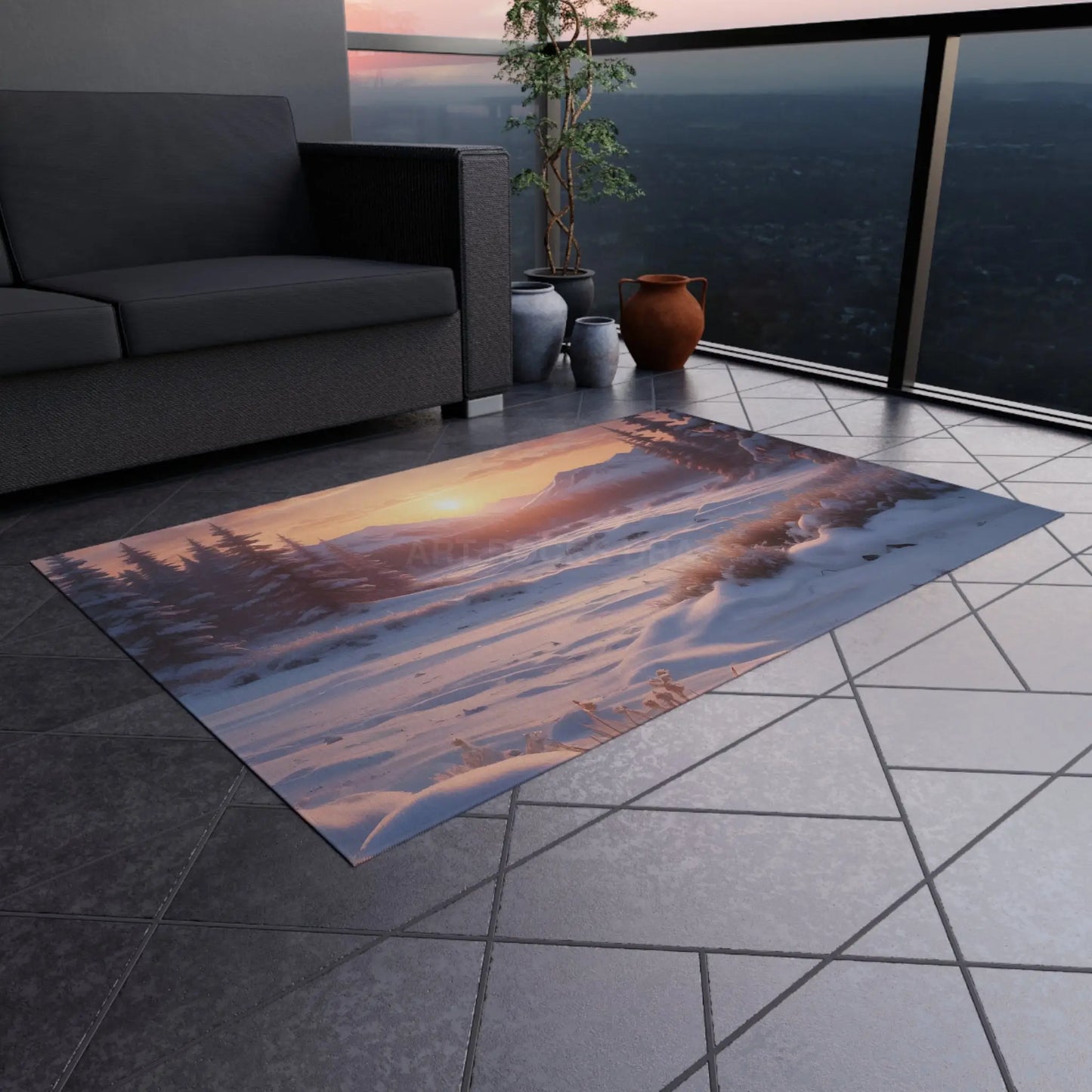 Snowy Valley Outdoor Rug Cozy Patio Decor for Camping Picnics Garden Parties Home Essentials Seasonal Home Accents