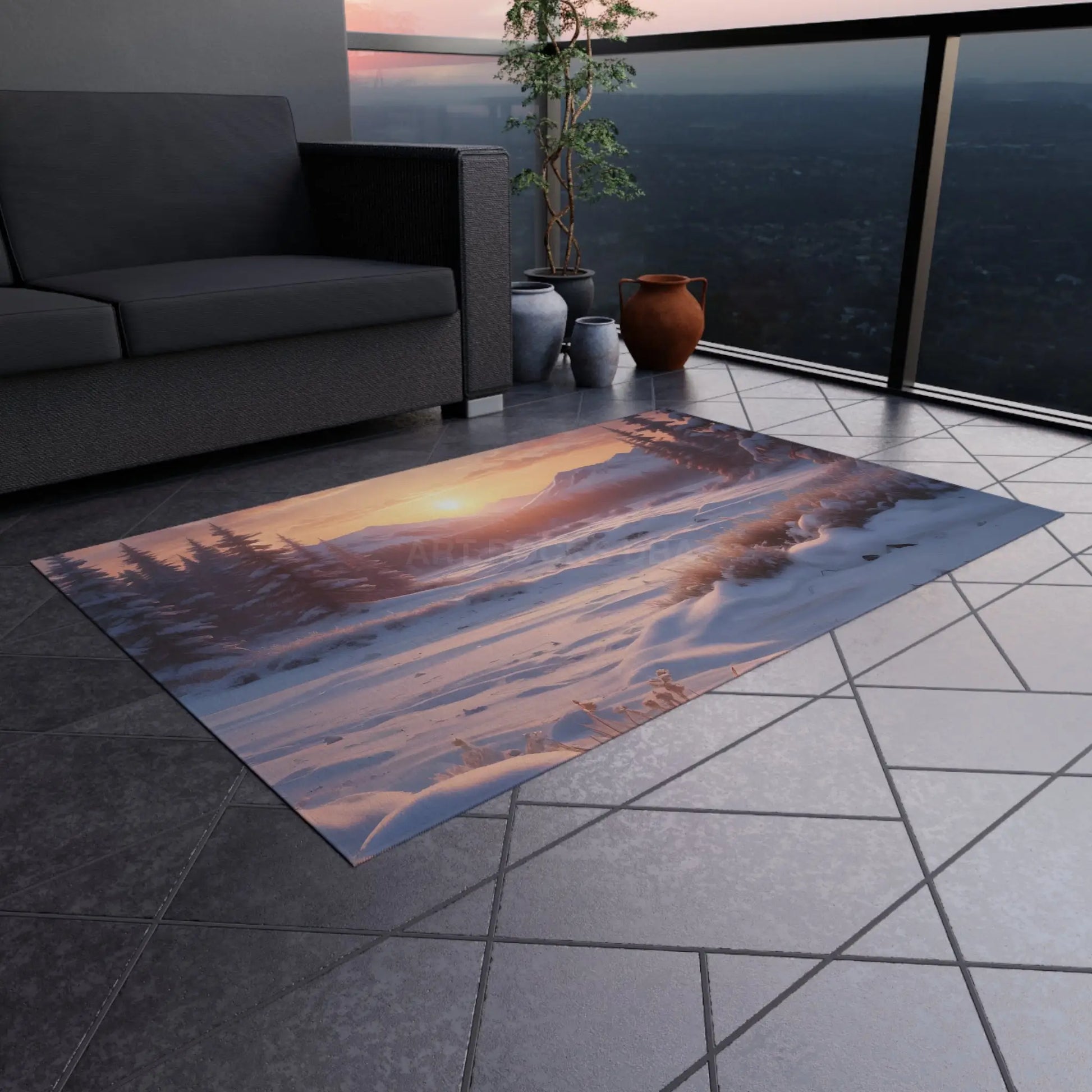 Snowy Valley Outdoor Rug Cozy Patio Decor for Camping Picnics Garden Parties Home Essentials Seasonal Home Accents