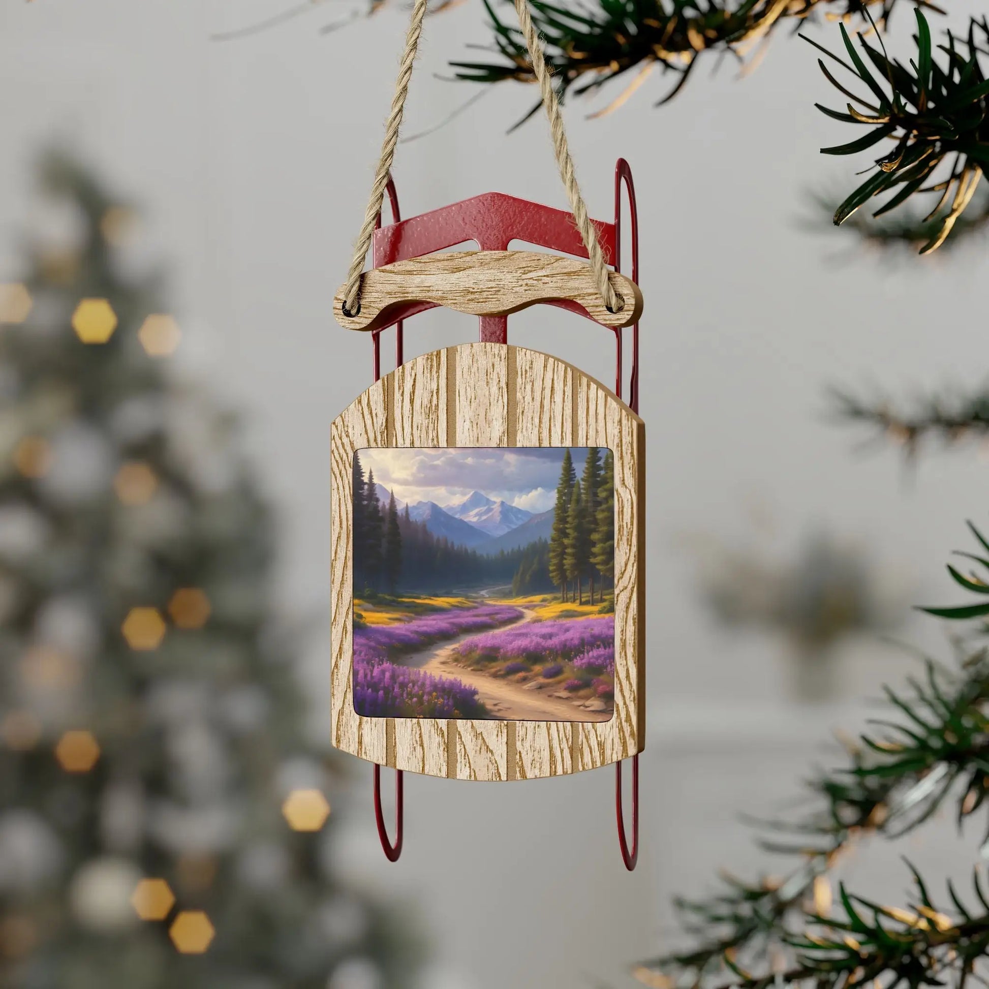 Soft Lavender Field Sled Ornament — Lavender Winter Holiday Decor - 2.1’’ × 4.6’’ / 1 pc - Home Decor