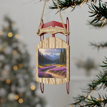 Soft Lavender Field Sled Ornament — Lavender Winter Holiday Decor - 2.1’’ × 4.6’’ / 1 pc - Home Decor
