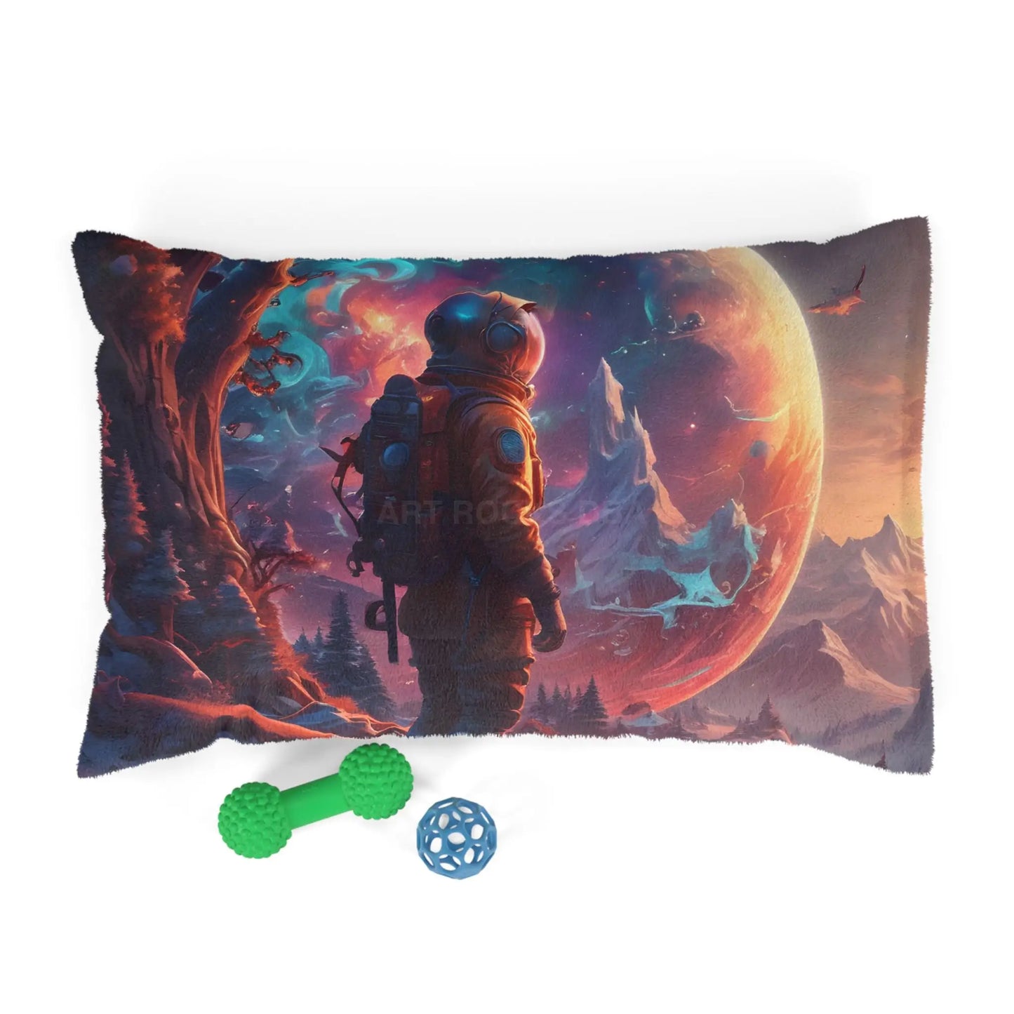 Space Astronaut Pet Bed — Cosmic Planet Adventure Print for Dogs & Cats - 28’’ × 18’’ - Pets
