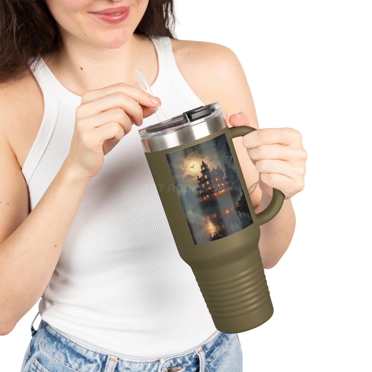 Spooky Bitch Haunted House Insulated Travel Mug Halloween Mug 40oz Coffee Cup Pumpkin Spice Mug Haunted House Travel