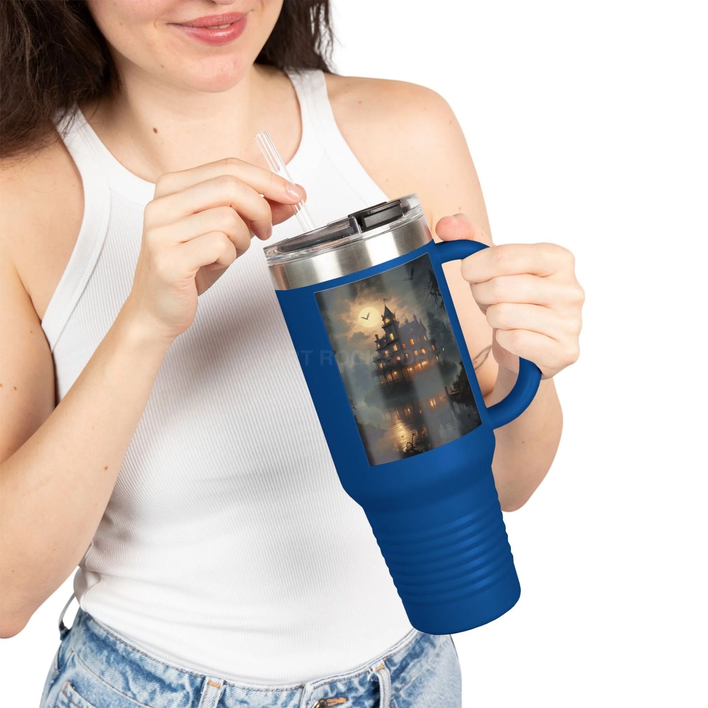 Spooky Bitch Haunted House Insulated Travel Mug Halloween Mug 40oz Coffee Cup Pumpkin Spice Mug Haunted House Travel