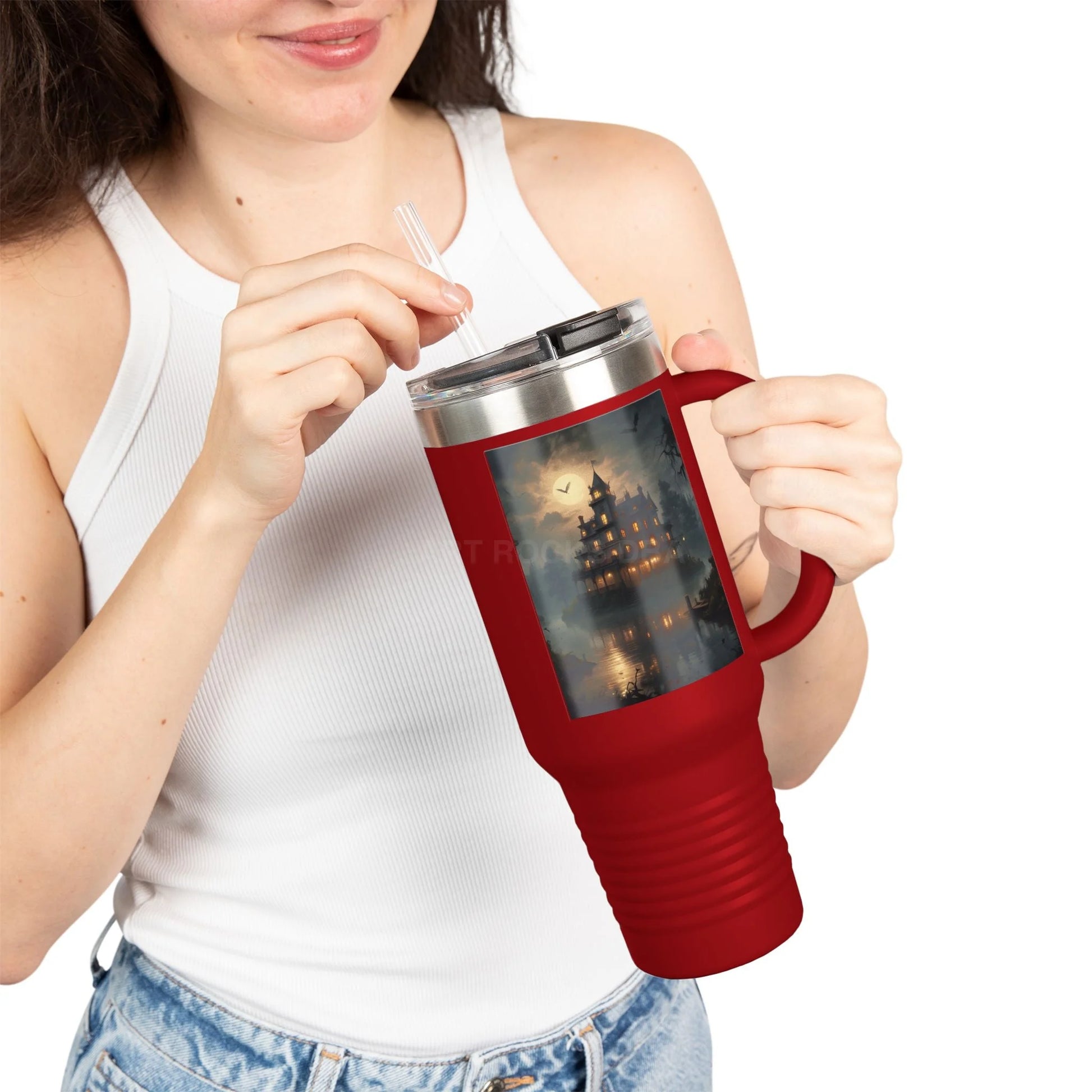 Spooky Bitch Haunted House Insulated Travel Mug Halloween Mug 40oz Coffee Cup Pumpkin Spice Mug Haunted House Travel
