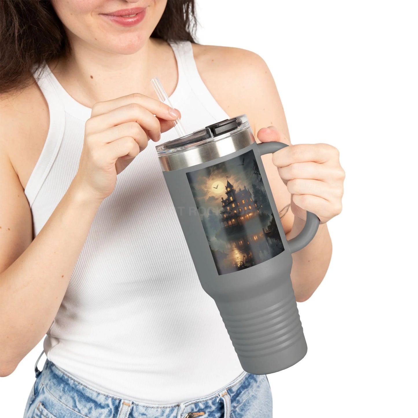 Spooky Bitch Haunted House Insulated Travel Mug Halloween Mug 40oz Coffee Cup Pumpkin Spice Mug Haunted House Travel