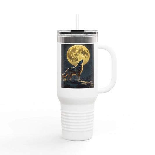 Spooky Bitch Wolf Travel Mug | Wolf Howling at Moon | Personalized Drinkware for Outdoor Lovers Camping Gifts Road Trip