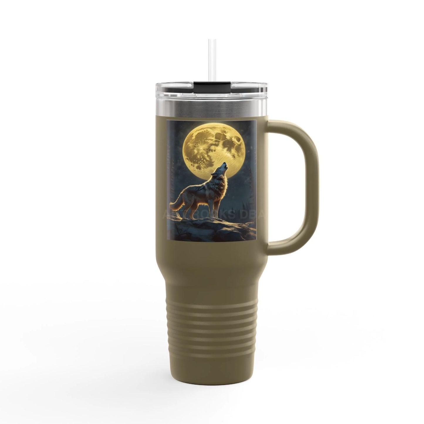 Spooky Bitch Wolf Travel Mug | Wolf Howling at Moon | Personalized Drinkware for Outdoor Lovers Camping Gifts Road Trip