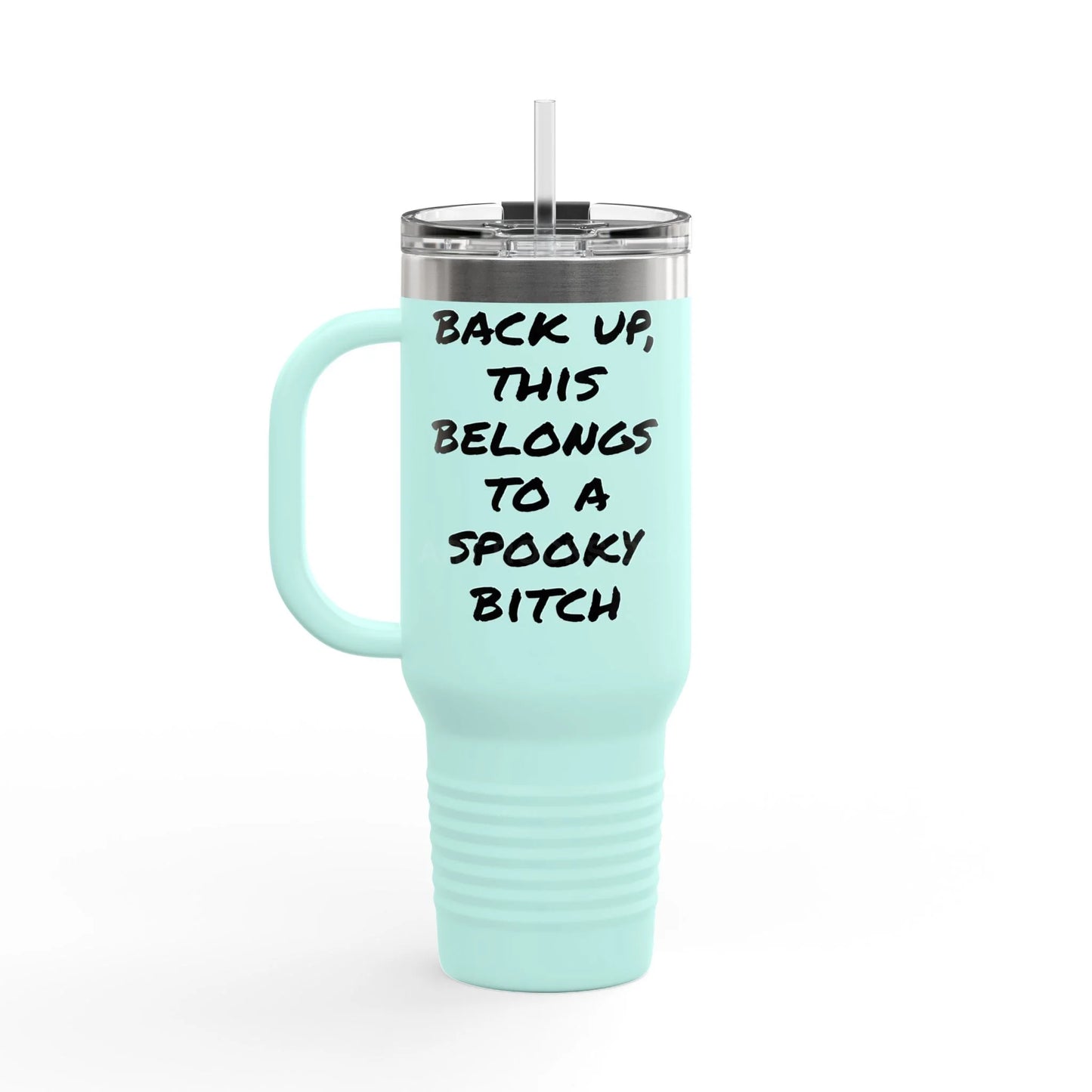 Spooky Bitch Wolf Travel Mug | Wolf Howling at Moon | Personalized Drinkware for Outdoor Lovers Camping Gifts Road Trip