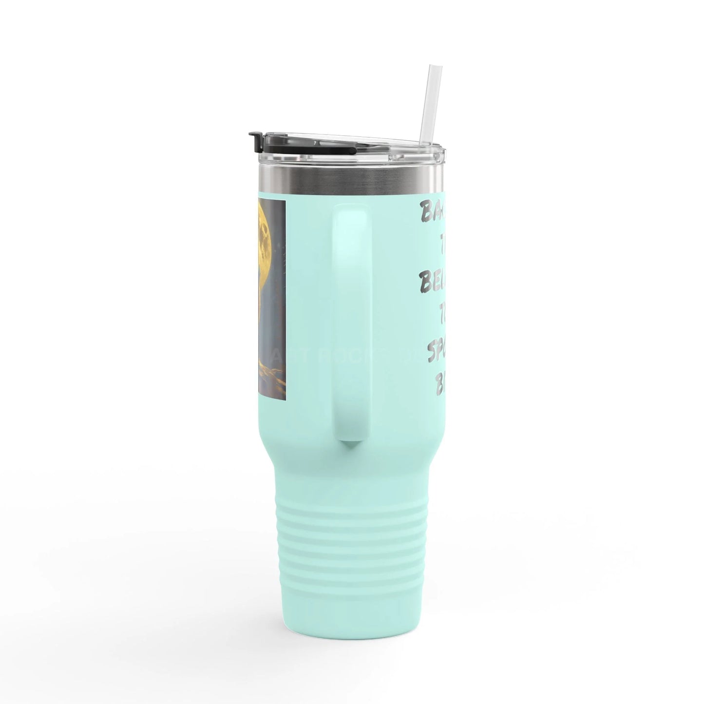 Spooky Bitch Wolf Travel Mug | Wolf Howling at Moon | Personalized Drinkware for Outdoor Lovers Camping Gifts Road Trip