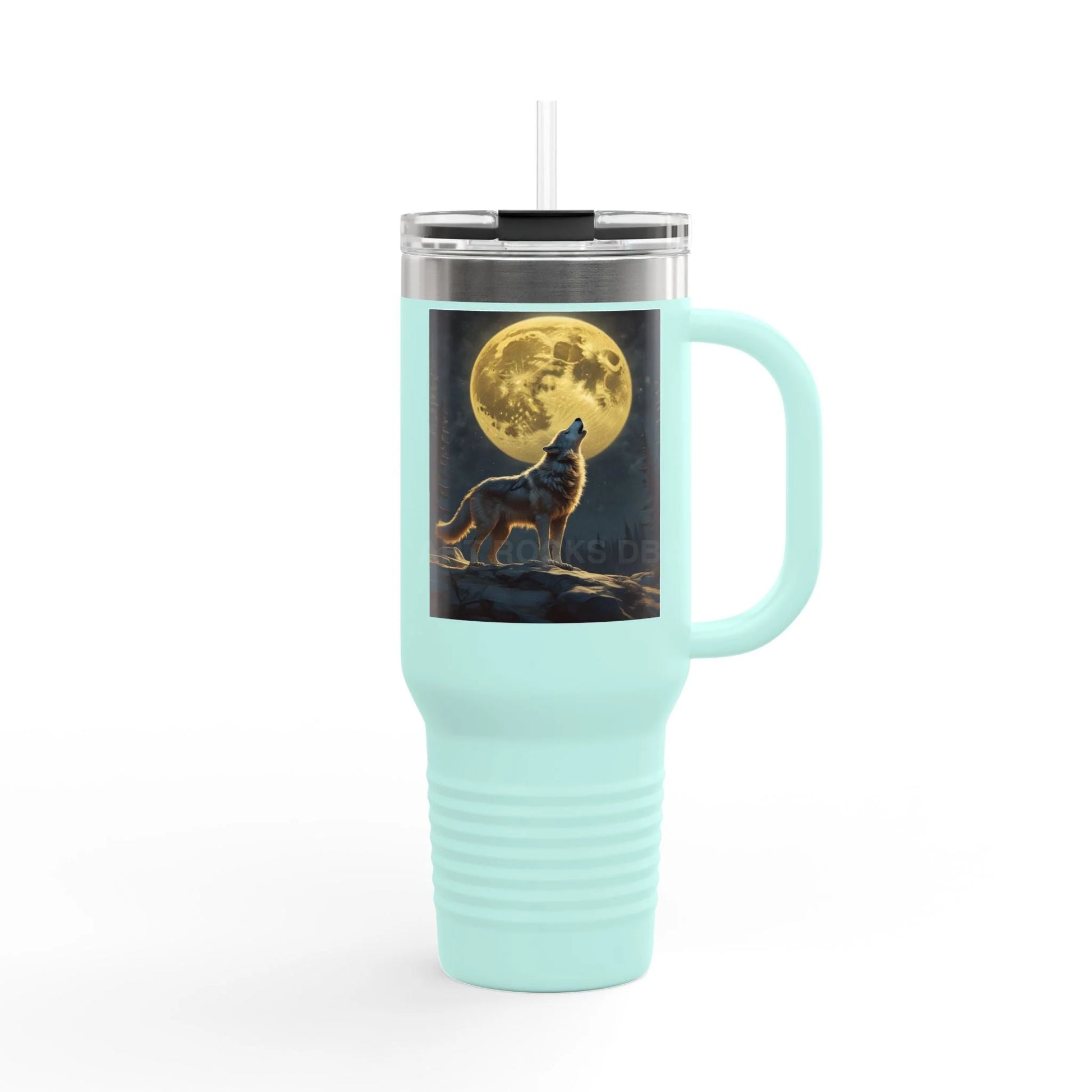 Spooky Bitch Wolf Travel Mug | Wolf Howling at Moon | Personalized Drinkware for Outdoor Lovers Camping Gifts Road Trip