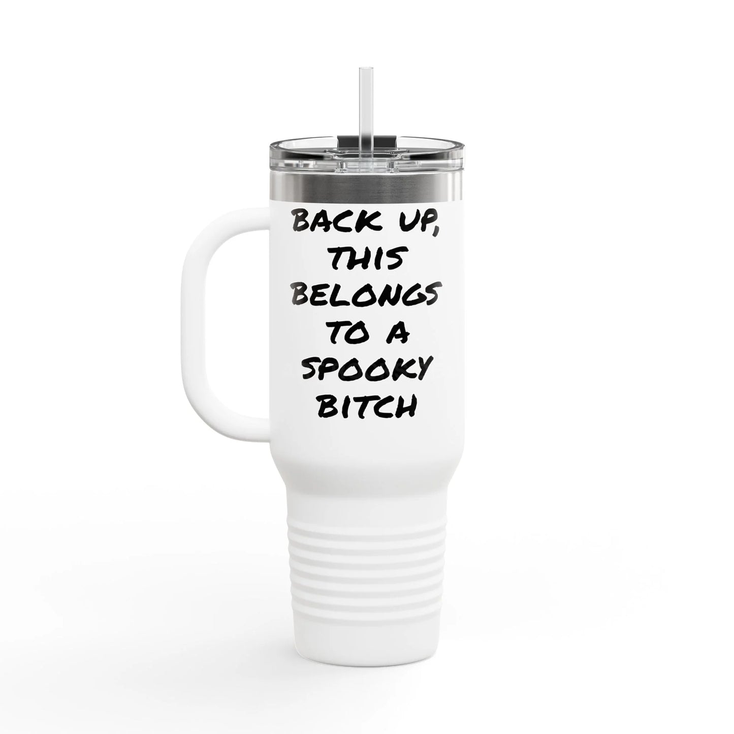 Spooky Bitch Wolf Travel Mug | Wolf Howling at Moon | Personalized Drinkware for Outdoor Lovers Camping Gifts Road Trip