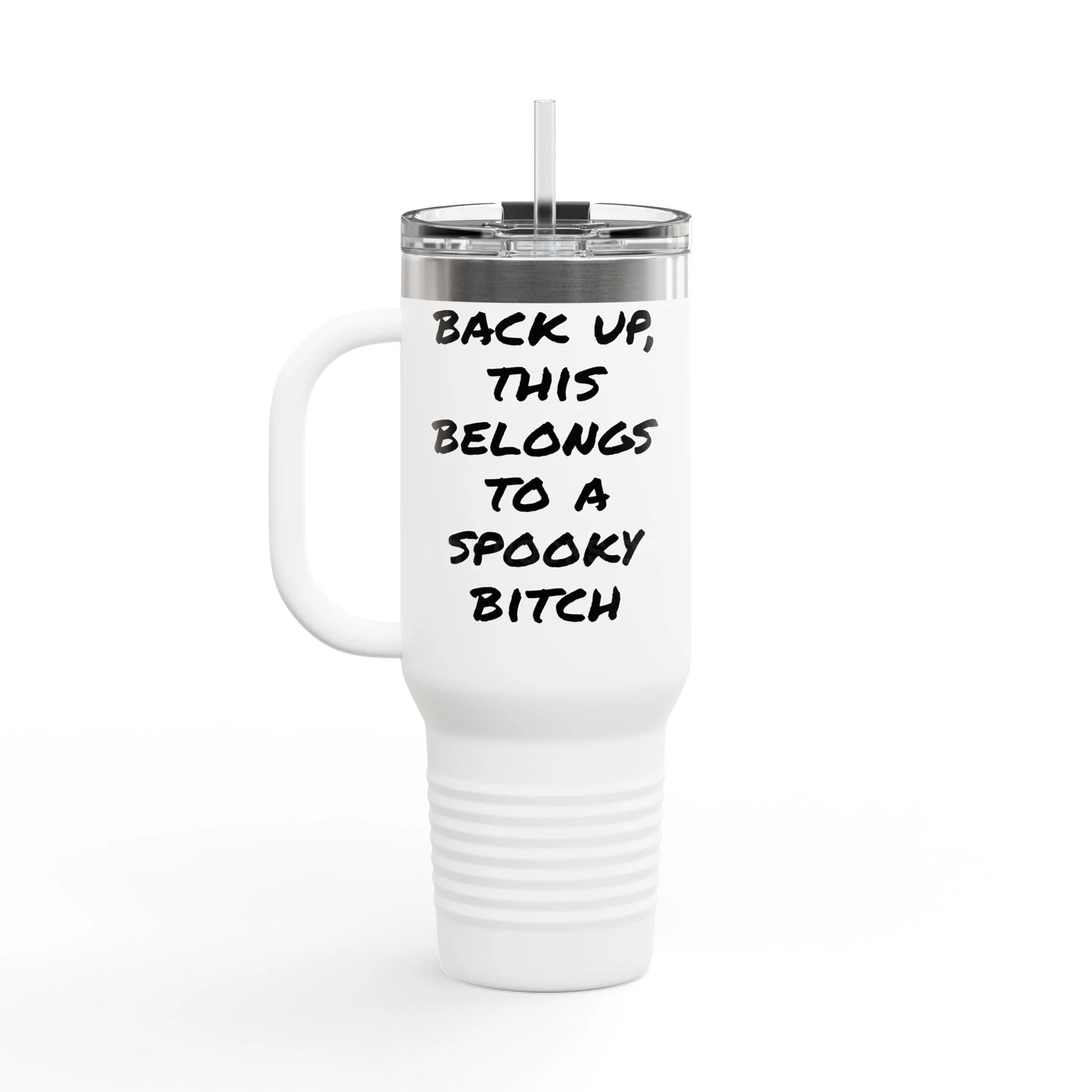 Spooky Bitch Wolf Travel Mug | Wolf Howling at Moon | Personalized Drinkware for Outdoor Lovers Camping Gifts Road Trip