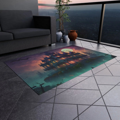 Spooky Haunted House Outdoor Rug Halloween Decor Patio Mat Garden Rug Cozy Outdoor Living Spooktacular Home Accent