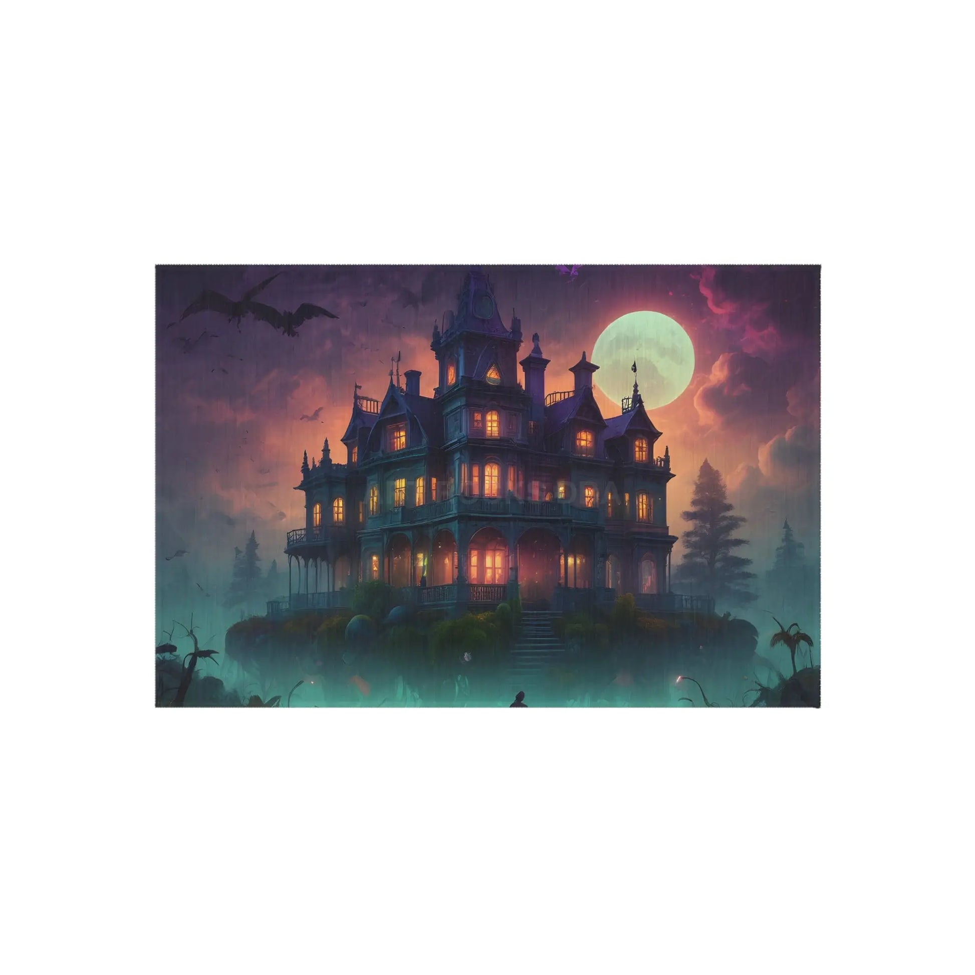 Spooky Haunted House Outdoor Rug Halloween Decor Patio Mat Garden Rug Cozy Outdoor Living Spooktacular Home Accent