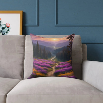 Spring Sunset Mountain View Decorative Pillow | Cozy Home Decor Gift for Nature Lovers Couch Cushion Boho Living Room