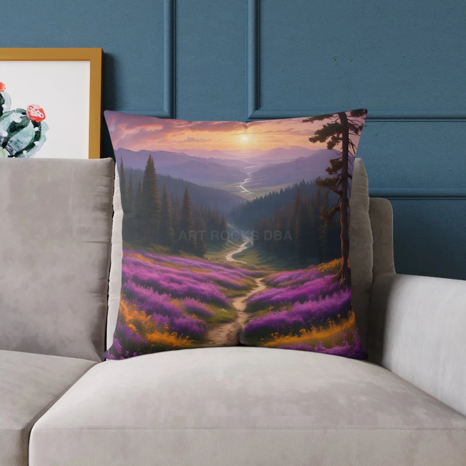 Spring Sunset Mountain View Decorative Pillow | Cozy Home Decor Gift for Nature Lovers Couch Cushion Boho Living Room