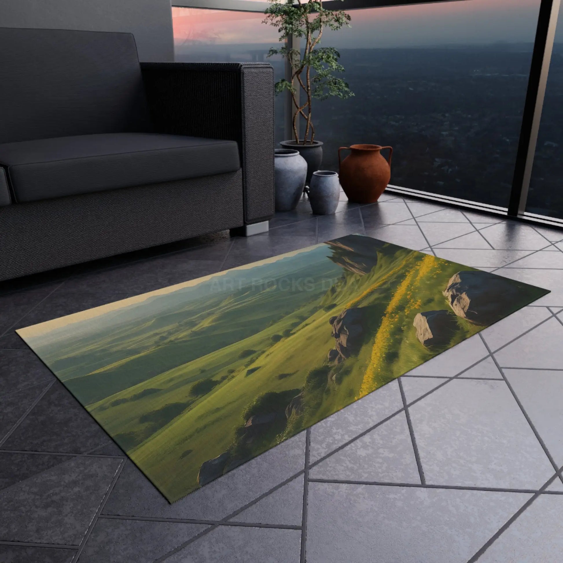 Spring Time Valley Outdoor Rug Nature-Inspired Outdoor Mat Patio Decor Garden Rug Waterproof Outdoor Carpet Camping