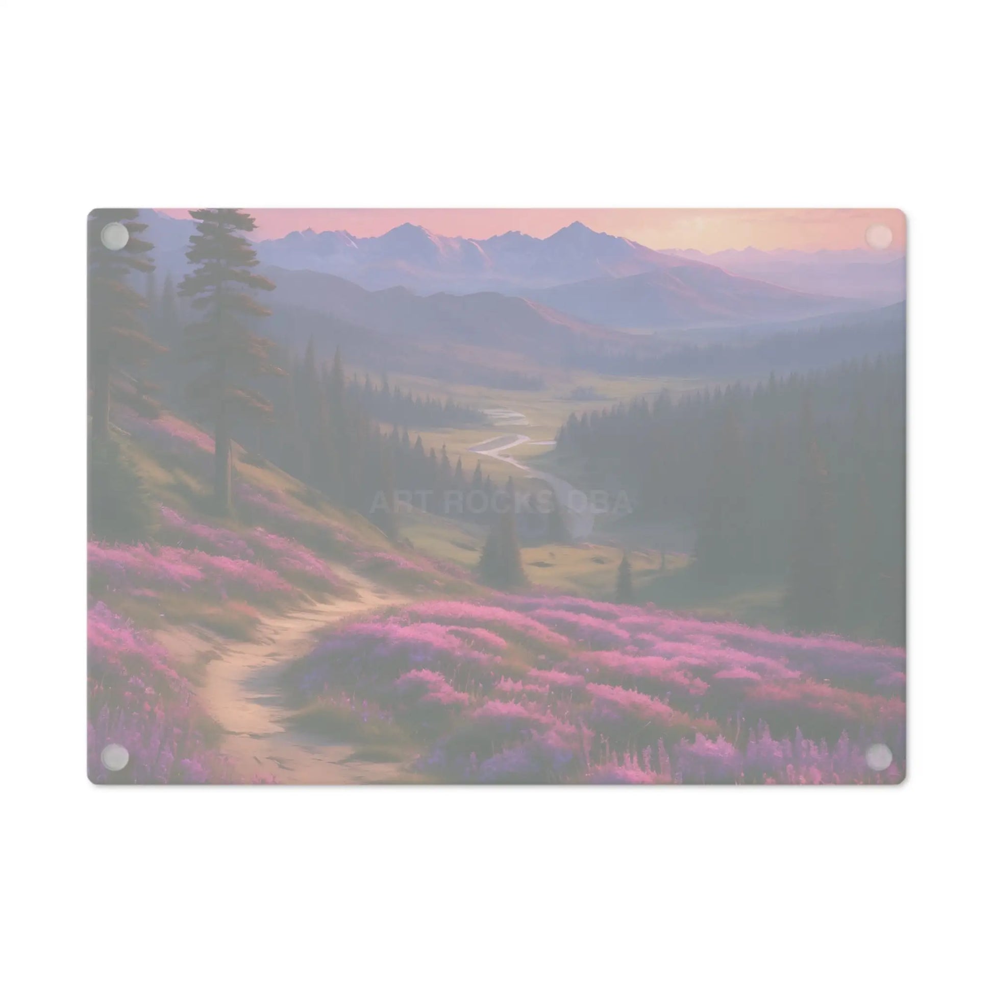 Springtime Mountain Meadow Cutting Board — Lavender Wildflower Landscape - Home Decor