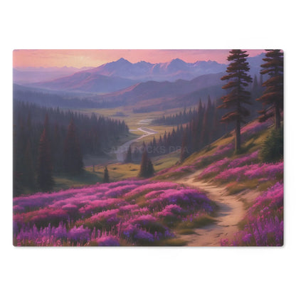 Springtime Mountain Meadow Cutting Board — Lavender Wildflower Landscape - Home Decor