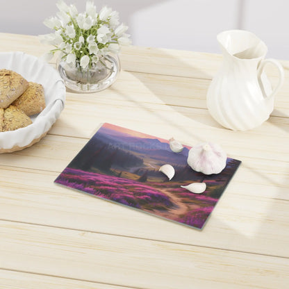Springtime Mountain Meadow Cutting Board — Lavender Wildflower Landscape - Home Decor