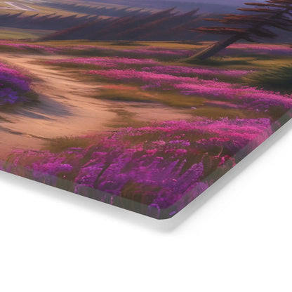 Springtime Mountain Meadow Cutting Board — Lavender Wildflower Landscape - Home Decor