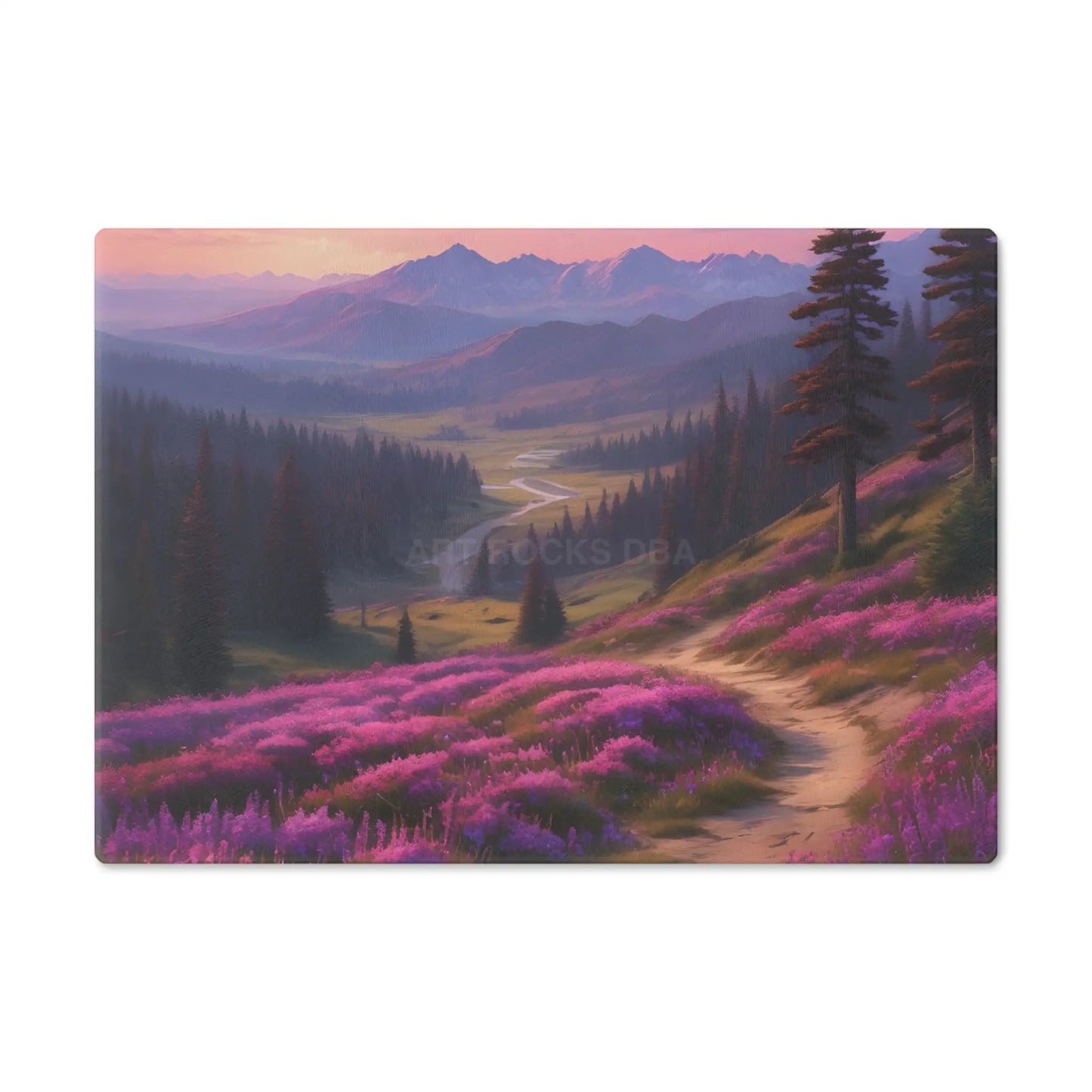 Springtime Mountain Meadow Cutting Board — Lavender Wildflower Landscape - Small - Home Decor