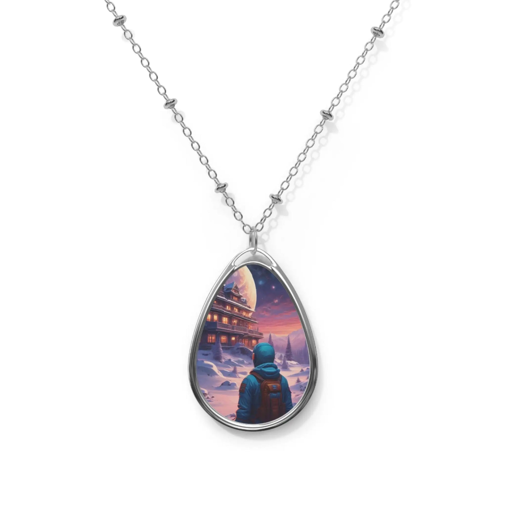 Stargazer Oval Necklace — Traveler Illustration Teardrop Pendant - One Size / Silver - Accessories