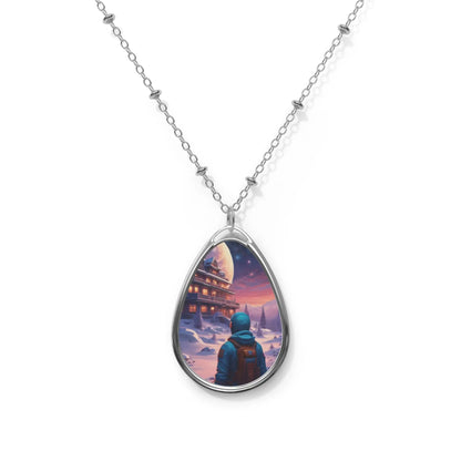Stargazer Oval Necklace — Traveler Illustration Teardrop Pendant - One Size / Silver - Accessories