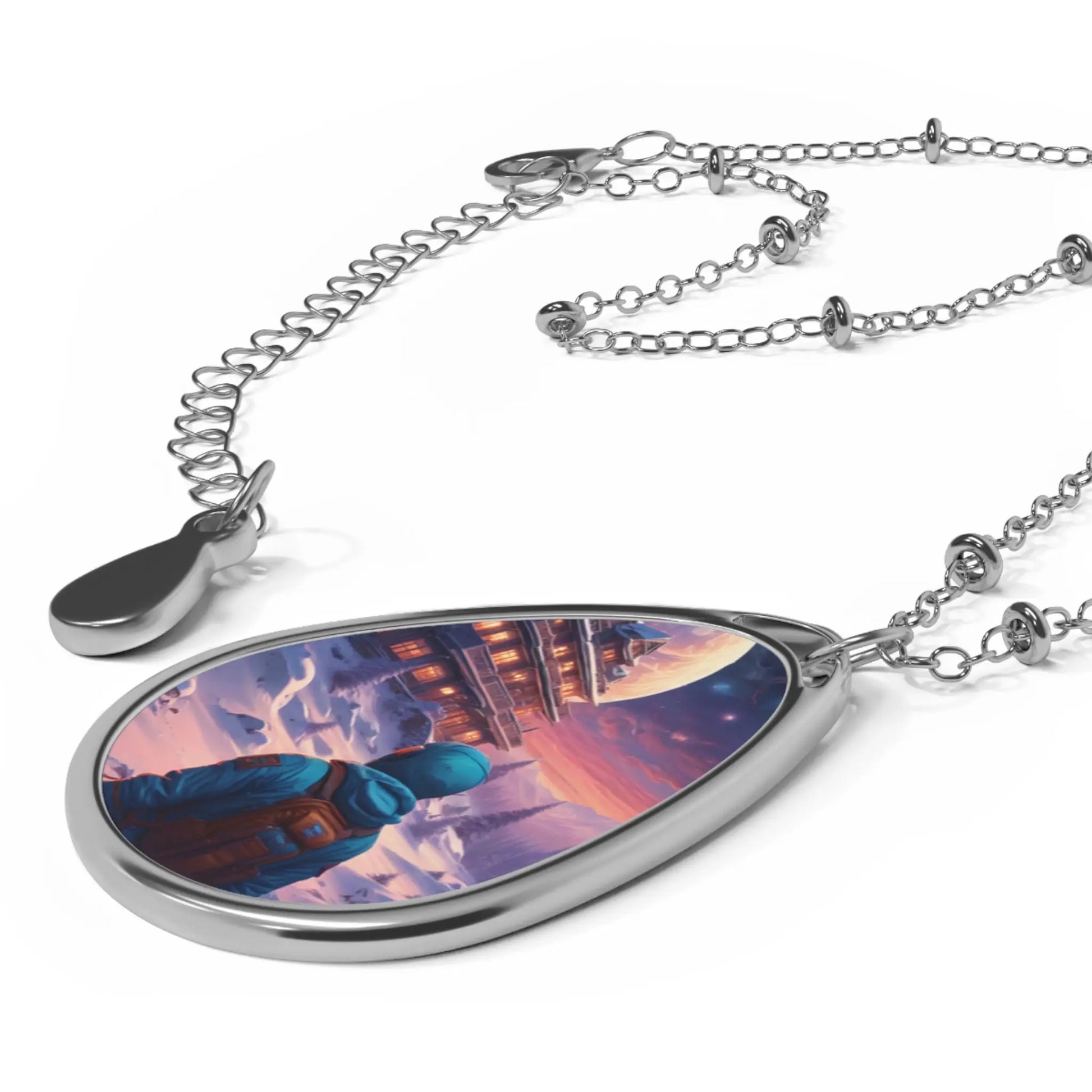 Stargazer Oval Necklace — Traveler Illustration Teardrop Pendant - One Size / Silver - Accessories