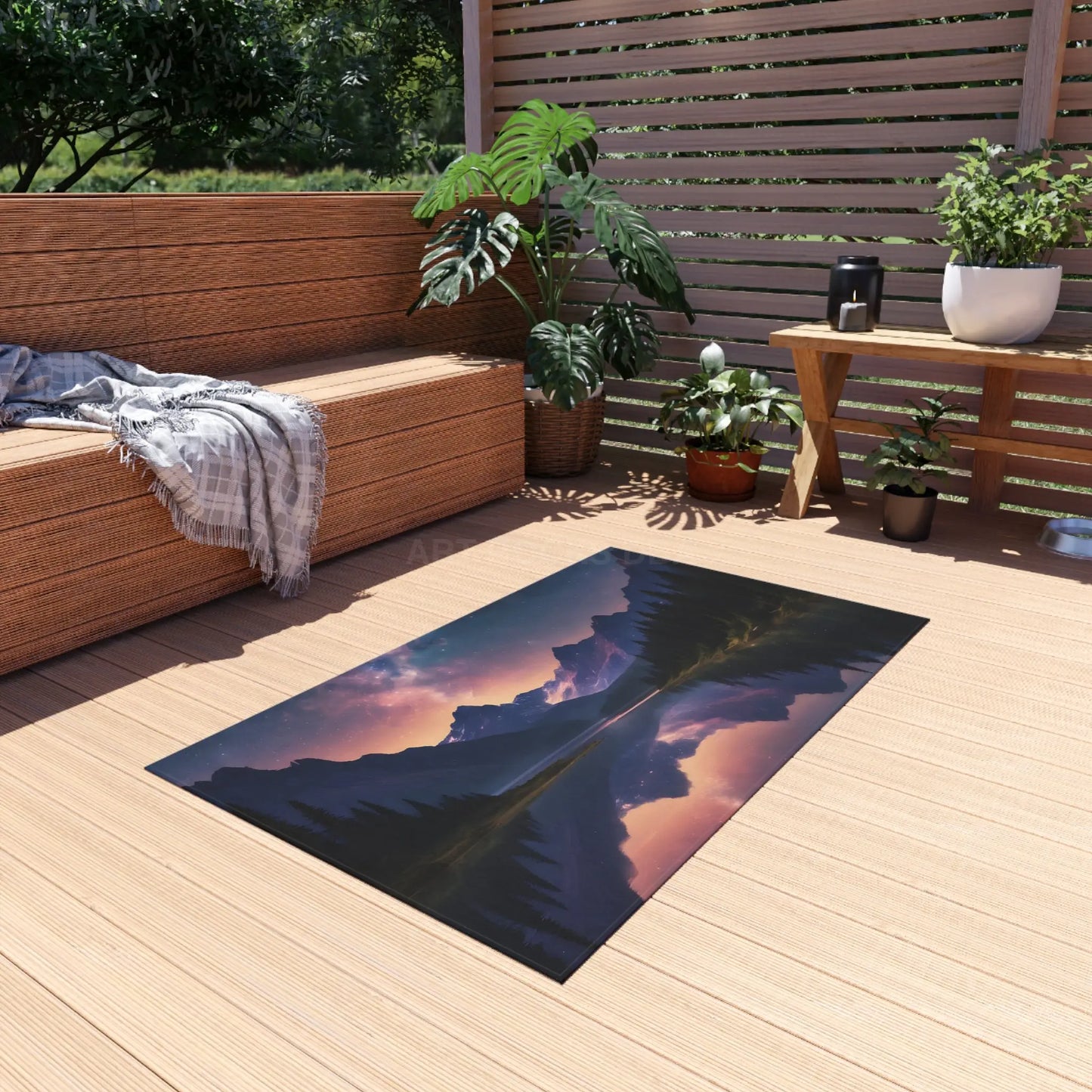 Starry Night in The Mountains Outdoor Rug for Patios Indoor or Outdoor Decor Nature-Themed Home Accent Living Room RV