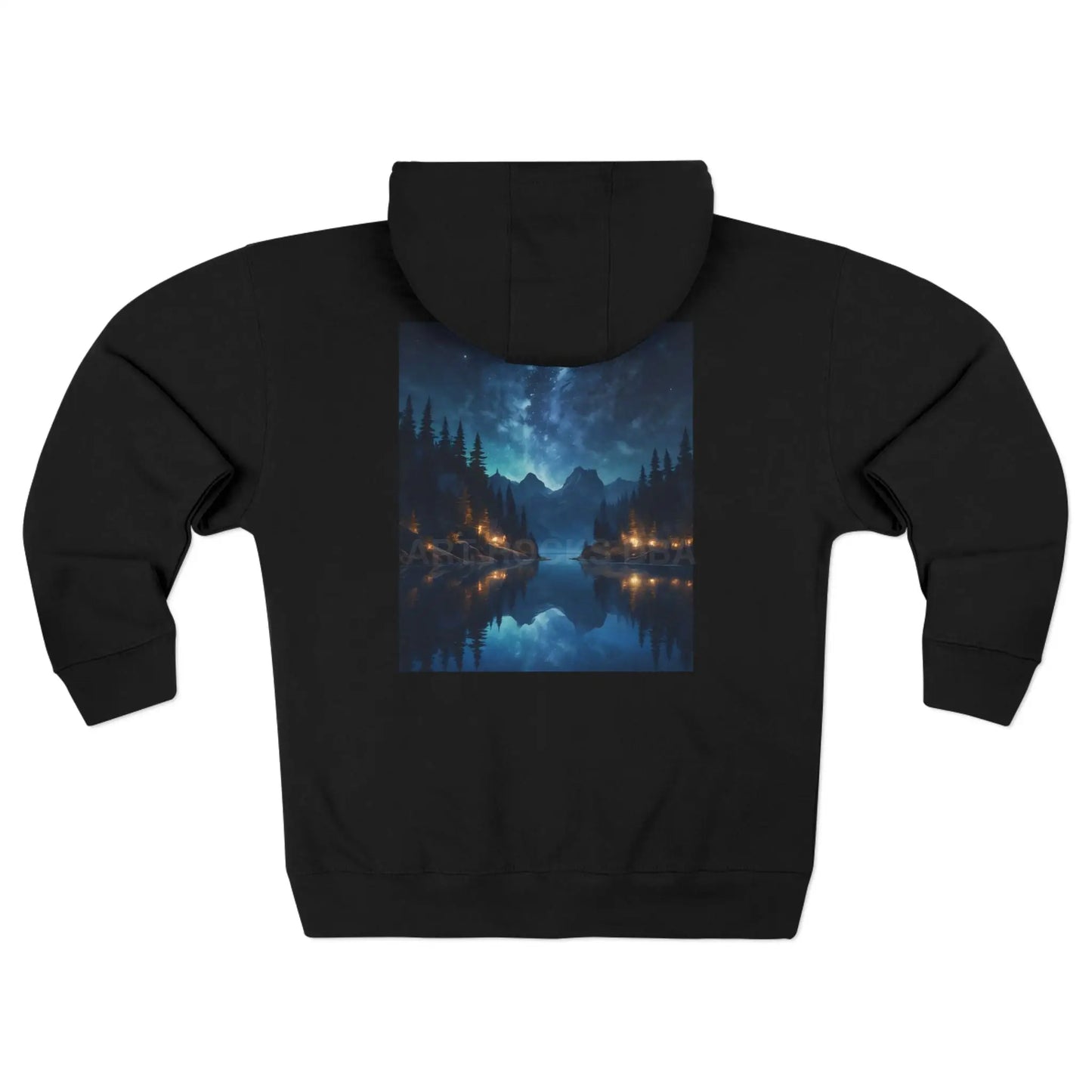 Starry Night Lake Landscape Zip-Up Sweatshirt - XS / Black - Hoodie