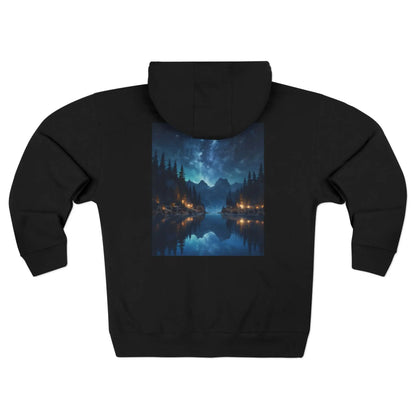 Starry Night Lake Landscape Zip-Up Sweatshirt - XS / Black - Hoodie