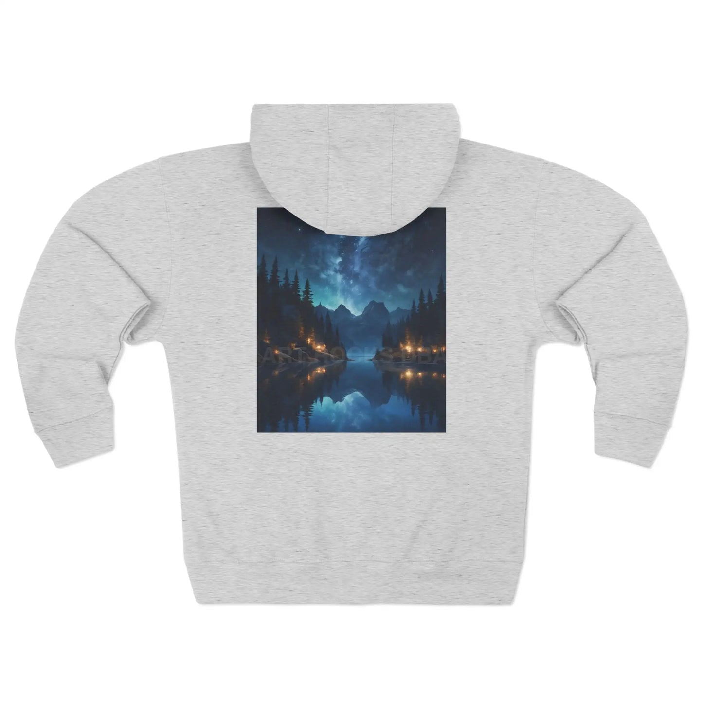 Starry Night Lake Landscape Zip-Up Sweatshirt - XS / Heather Grey - Hoodie
