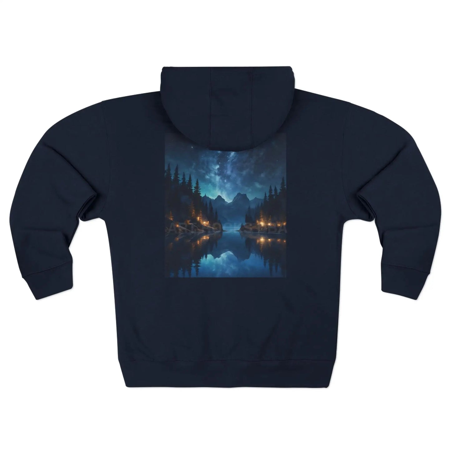 Starry Night Lake Landscape Zip-Up Sweatshirt - XS / Navy - Hoodie