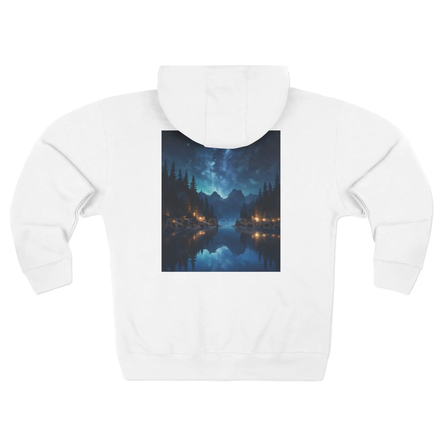 Starry Night Lake Landscape Zip-Up Sweatshirt - XS / White - Hoodie