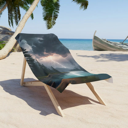 Stormy Coastal Beach Towel — Dramatic Lightning Seascape - 30’’ × 60’’ - Home Decor