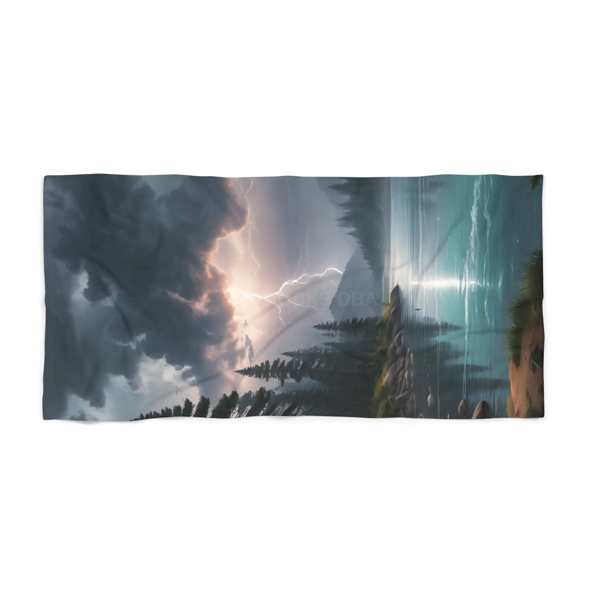 Stormy Coastal Beach Towel — Dramatic Lightning Seascape - Home Decor
