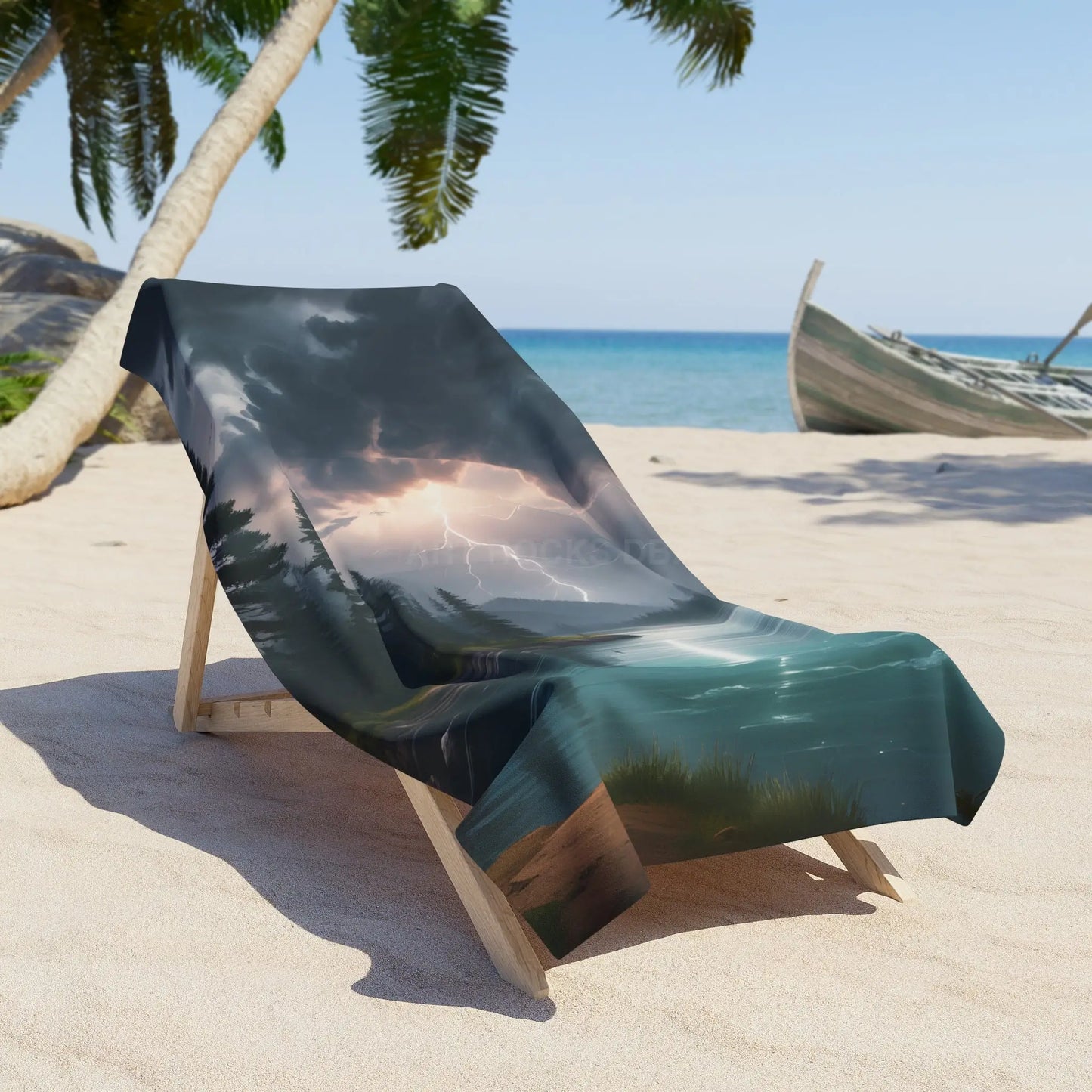Stormy Coastal Beach Towel — Dramatic Lightning Seascape - Home Decor