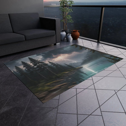 Stormy Lake Outdoor Rug | Nature-Inspired Floor Mat for Patios Decks and Campouts | Ideal for Picnic Garden and Porch