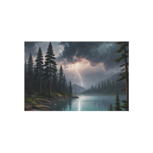 Stormy Lake Outdoor Rug | Nature-Inspired Floor Mat for Patios Decks and Campouts | Ideal for Picnic Garden and Porch