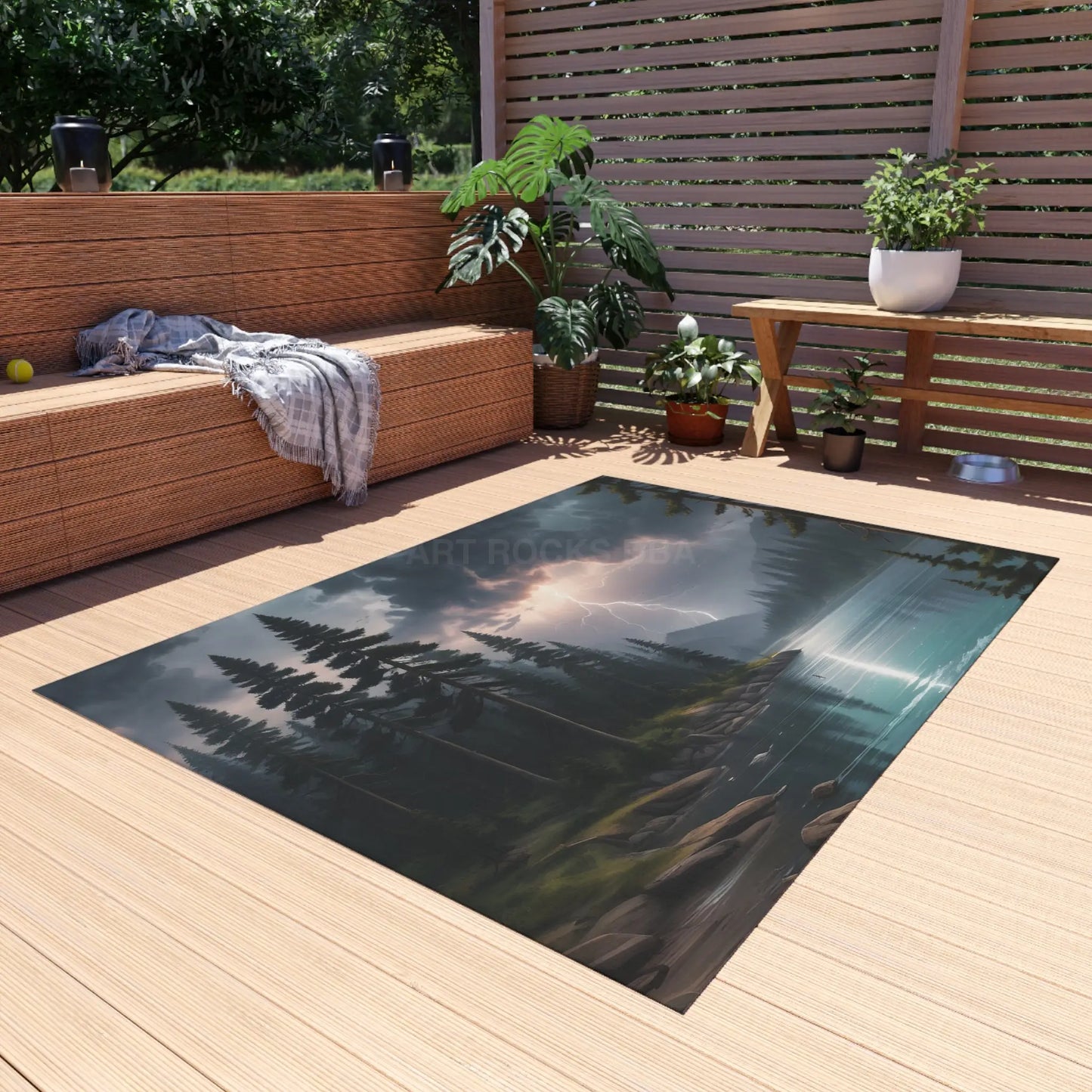 Stormy Lake Outdoor Rug | Nature-Inspired Floor Mat for Patios Decks and Campouts | Ideal for Picnic Garden and Porch