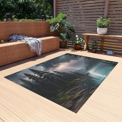 Stormy Lake Outdoor Rug | Nature-Inspired Floor Mat for Patios Decks and Campouts | Ideal for Picnic Garden and Porch
