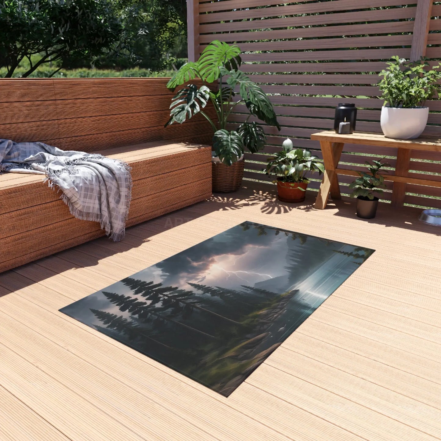 Stormy Lake Outdoor Rug | Nature-Inspired Floor Mat for Patios Decks and Campouts | Ideal for Picnic Garden and Porch