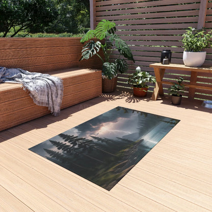 Stormy Lake Outdoor Rug | Nature-Inspired Floor Mat for Patios Decks and Campouts | Ideal for Picnic Garden and Porch