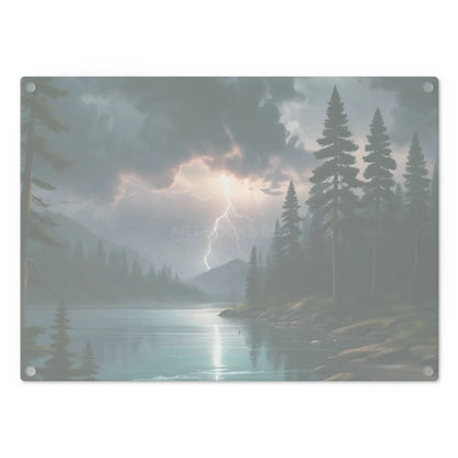 Stormy Mountain Lake Cutting Board — Lightning Over Pine Forest Kitchen Board - Home Decor
