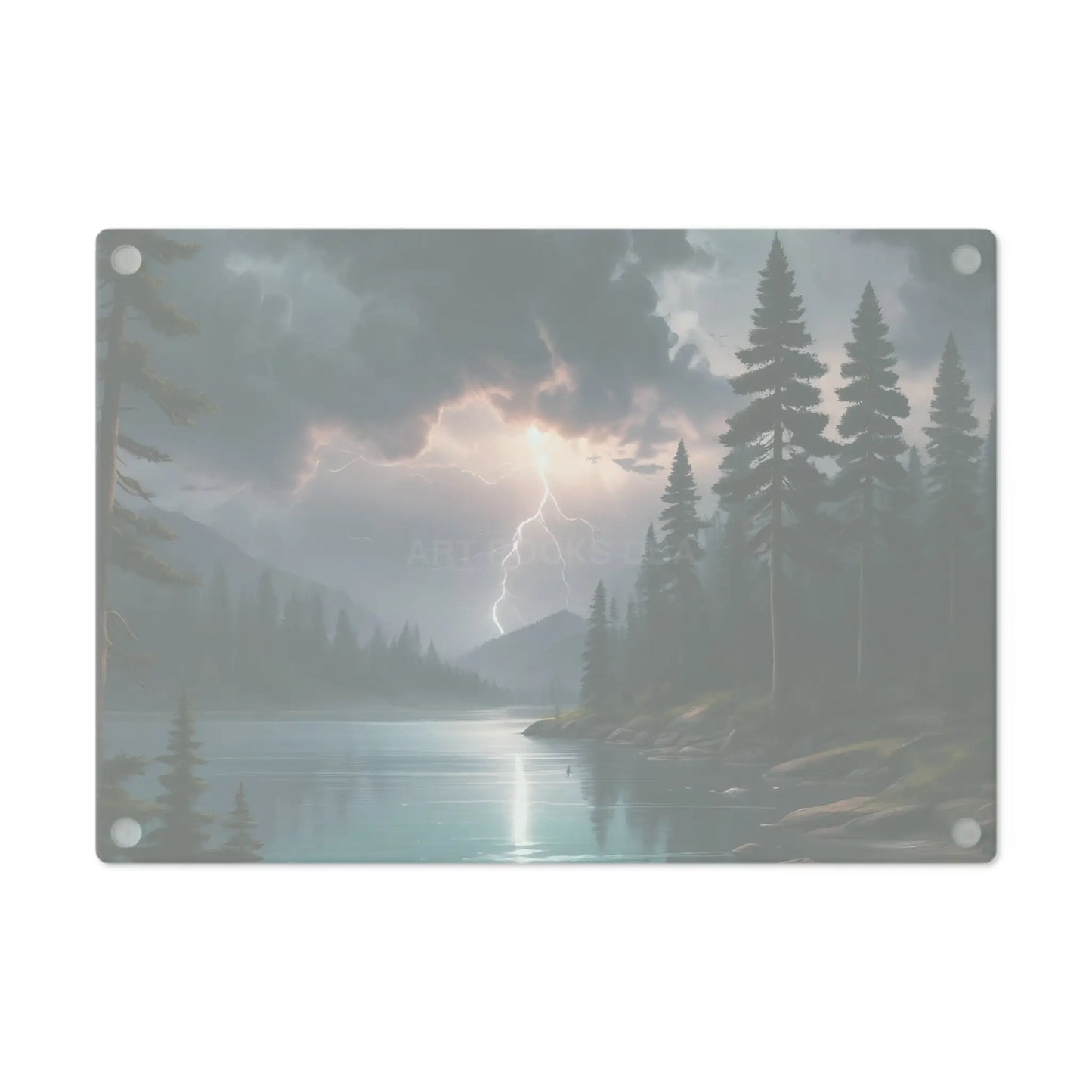 Stormy Mountain Lake Cutting Board — Lightning Over Pine Forest Kitchen Board - Home Decor