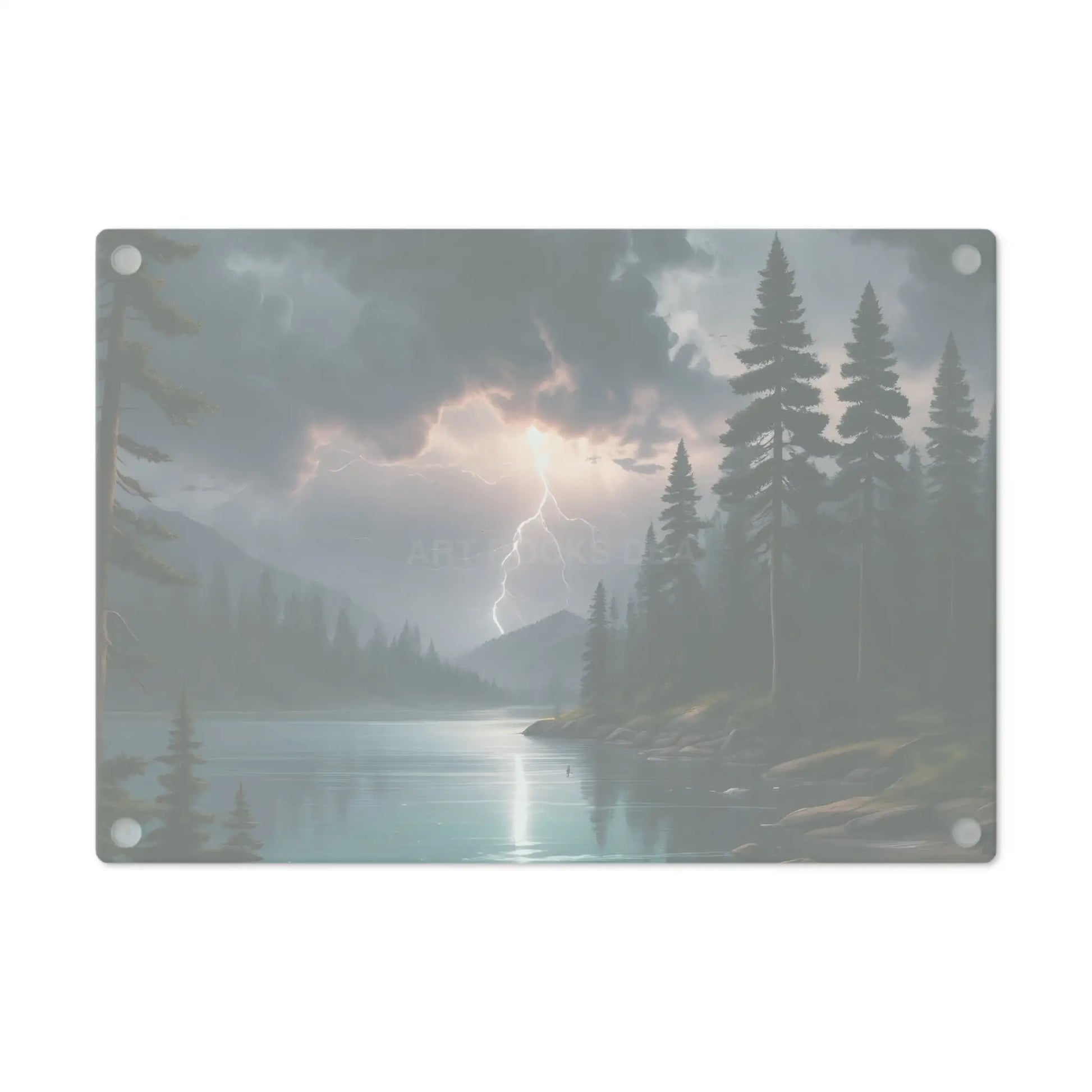Stormy Mountain Lake Cutting Board — Lightning Over Pine Forest Kitchen Board - Home Decor